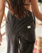 back shot of black overalls